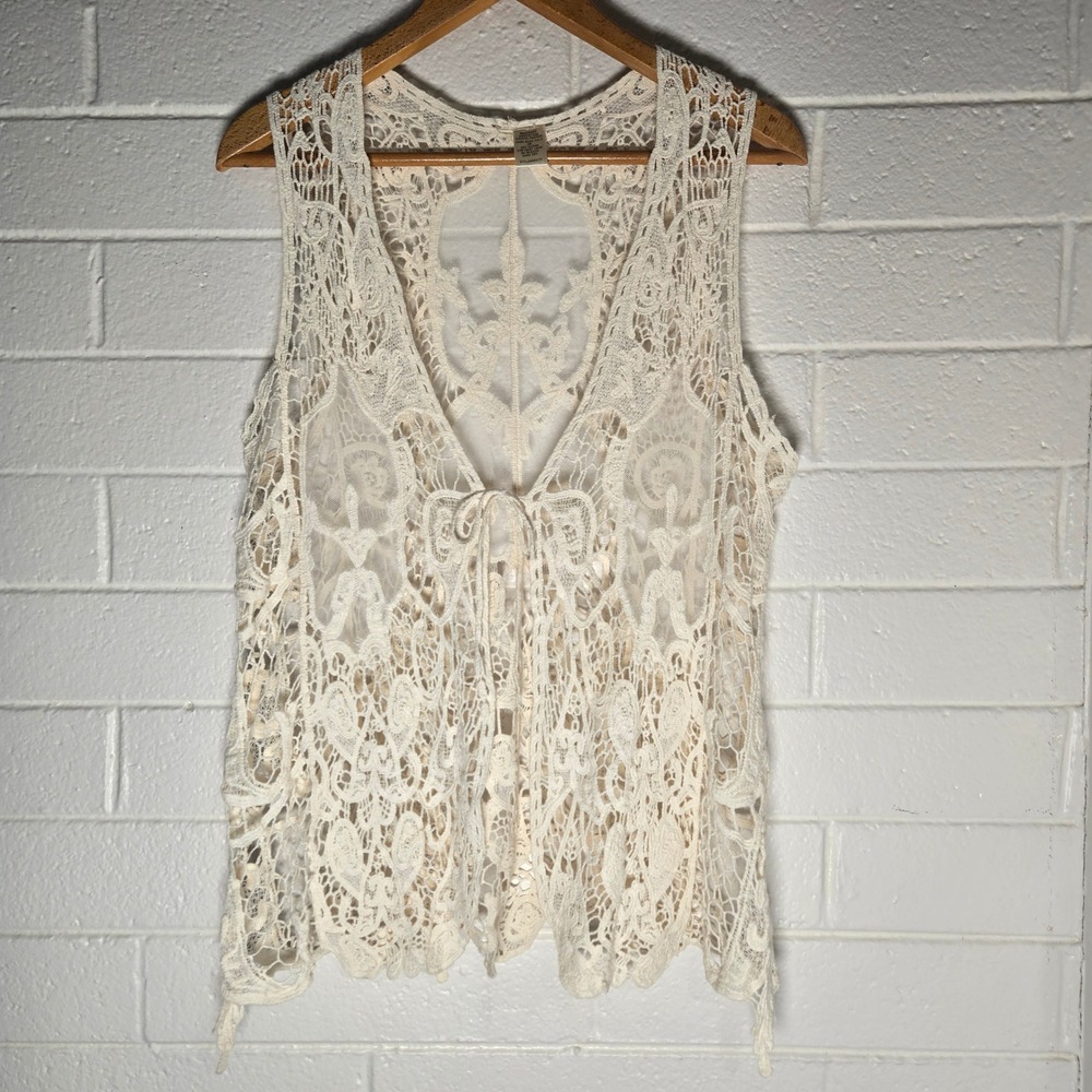 Natural Beachy Lace Crochet Vest Top One Size Boho Topper Angel Hippie Artsy